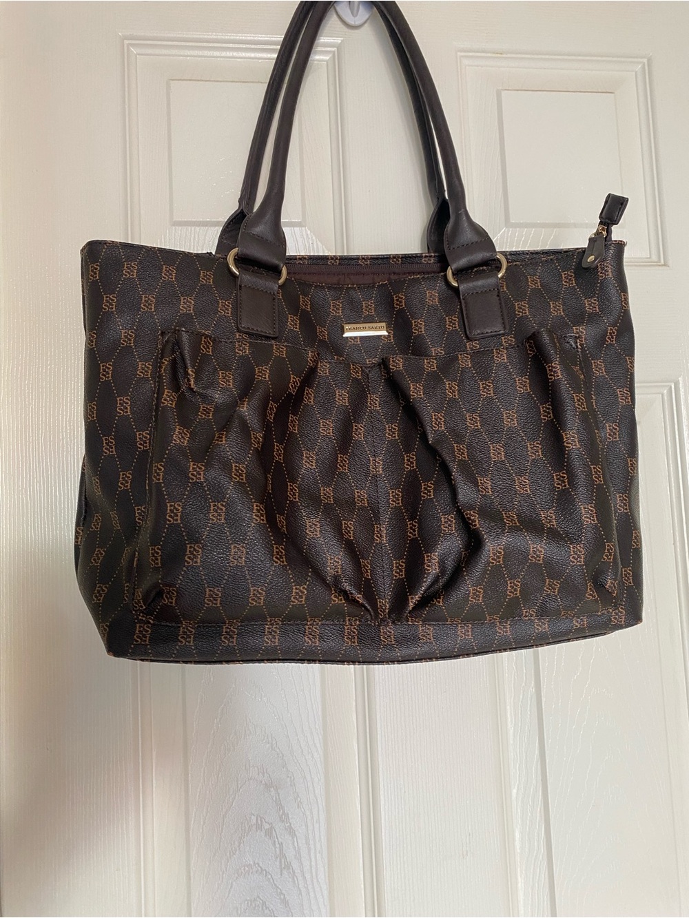 Franco Sarto Brown Monogram Tote with Tan Accents